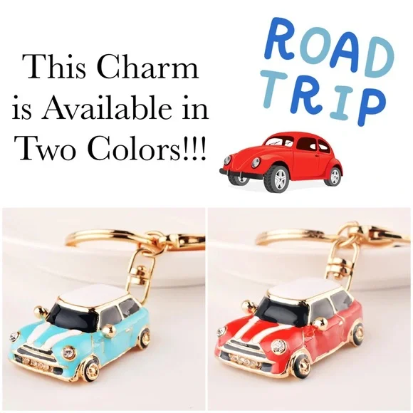Retro Red and White Mini Cooper Car Keychain Charm - Picture 16 of 16